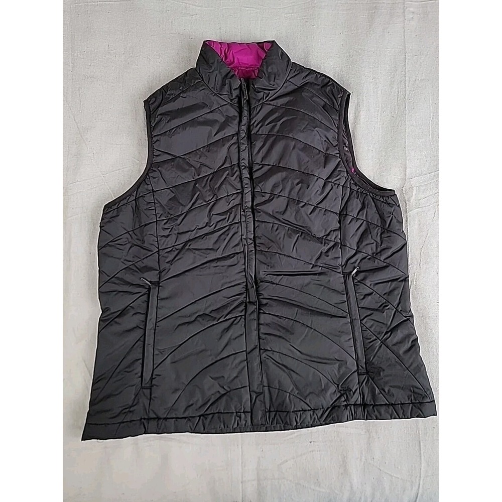 Lands' End Puffer Vest Womens Large 14-16 Black Pink Quilted Full Zip Mock Neck